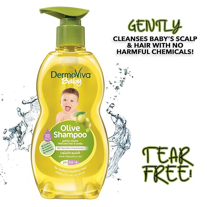 DermoViva Baby Olive Shampoo - 500ml | pH 5.5 - 6 | Gentle Cleanser with No Tear Formula