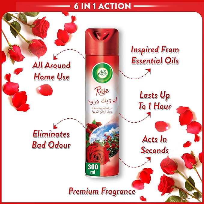 Air wick Freshener Aerosol Rose 300ml, Pack of 3