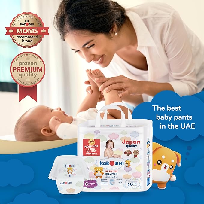 Kokoshi Premium Baby Pants, Size 6 for babies 15-23kg x 112pcs, Eco-friendly and Hypoallergenic Nappies, Japan Quality Ultimate Softness Leakproof for Skin Care Protection (Pxxl-112)