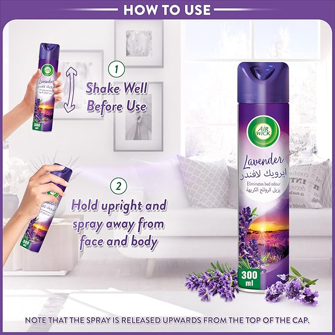 Air Wick Lavender Aerosol, Easy to Use Air Freshener, Eliminates Bad Odour like Cat Litter Smell, 300 ml (Pack of 3)