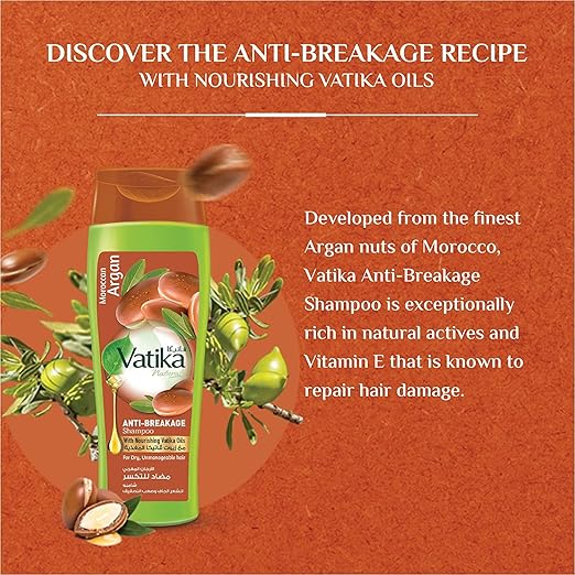 Vatika Naturals Moroccan Argan Anti-Breakage Shampoo 400ml | Moisture Soft Hair | For Dry, Unmanageable Hair
