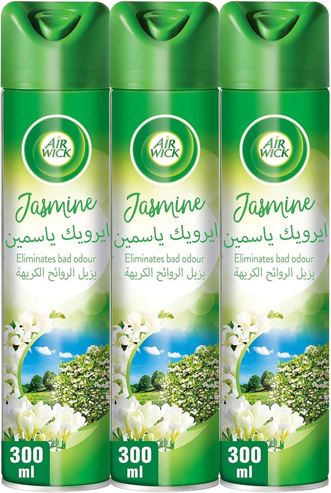 Air wick Jasmine Aerosol, Easy to Use Air Freshener, Eliminates Bad Odour like Cat Litter Smell, 300 ml (Pack of 3)