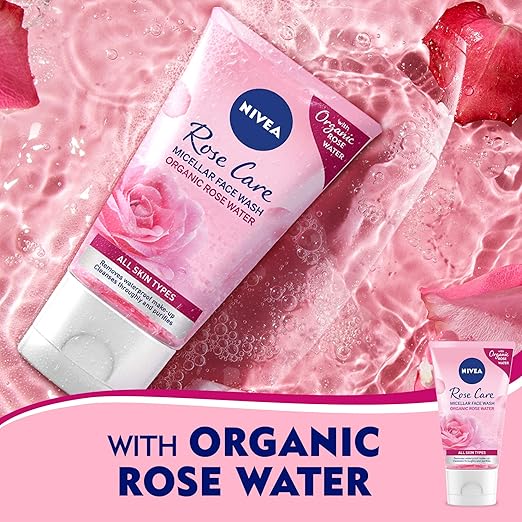 Nivea Rose Water Wash Gel (150 ml), Facial Cleansing with MicellAIR Technology and Natural Rose Water, Cleansing Gel for All Skin Types