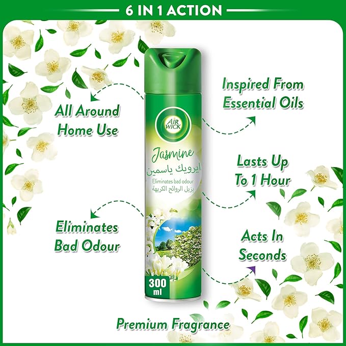 Air wick Jasmine Aerosol, Easy to Use Air Freshener, Eliminates Bad Odour like Cat Litter Smell, 300 ml (Pack of 3)