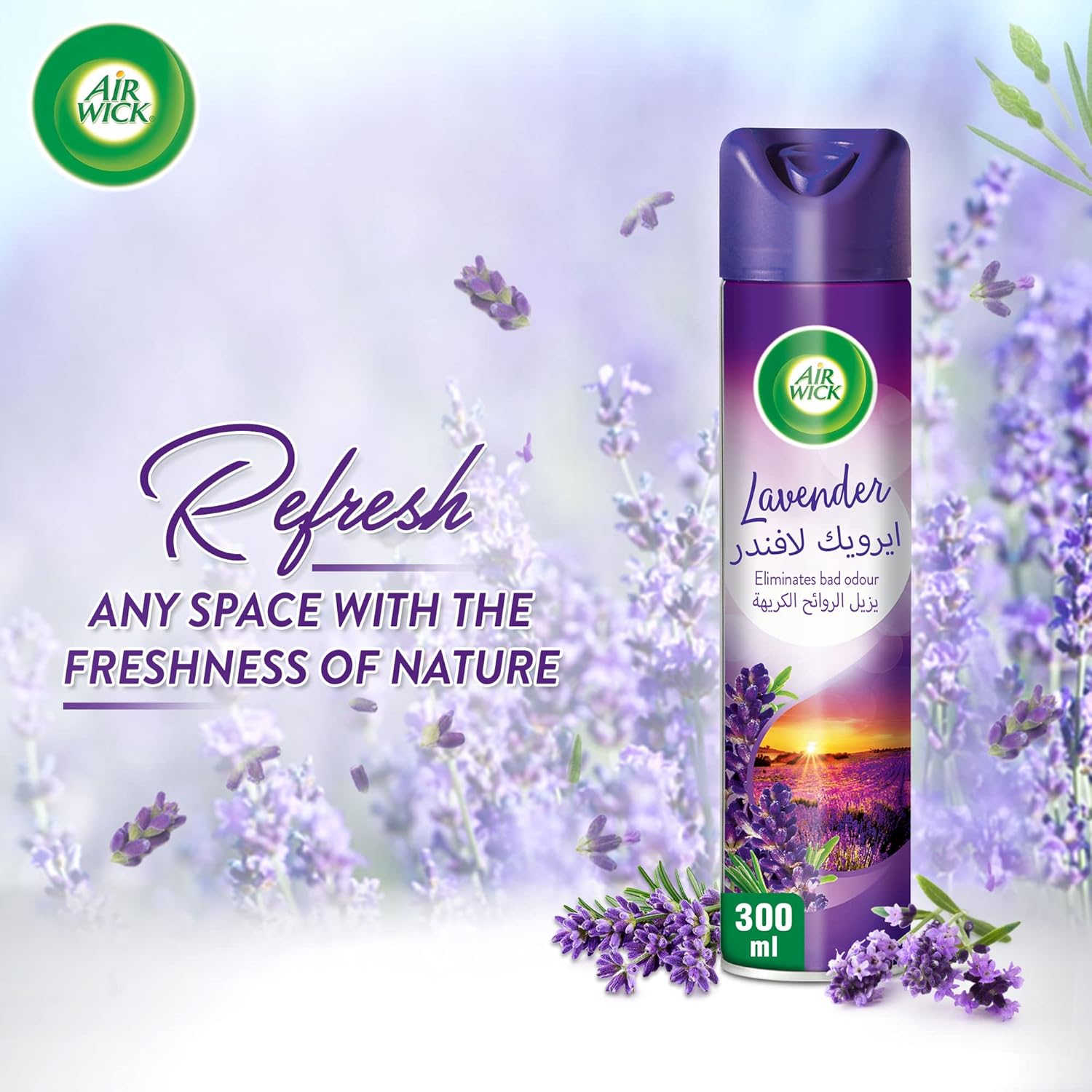 Air Wick Lavender Aerosol, Easy to Use Air Freshener, Eliminates Bad Odour like Cat Litter Smell, 300 ml (Pack of 3)