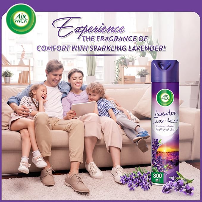 Air Wick Lavender Aerosol, Easy to Use Air Freshener, Eliminates Bad Odour like Cat Litter Smell, 300 ml (Pack of 3)