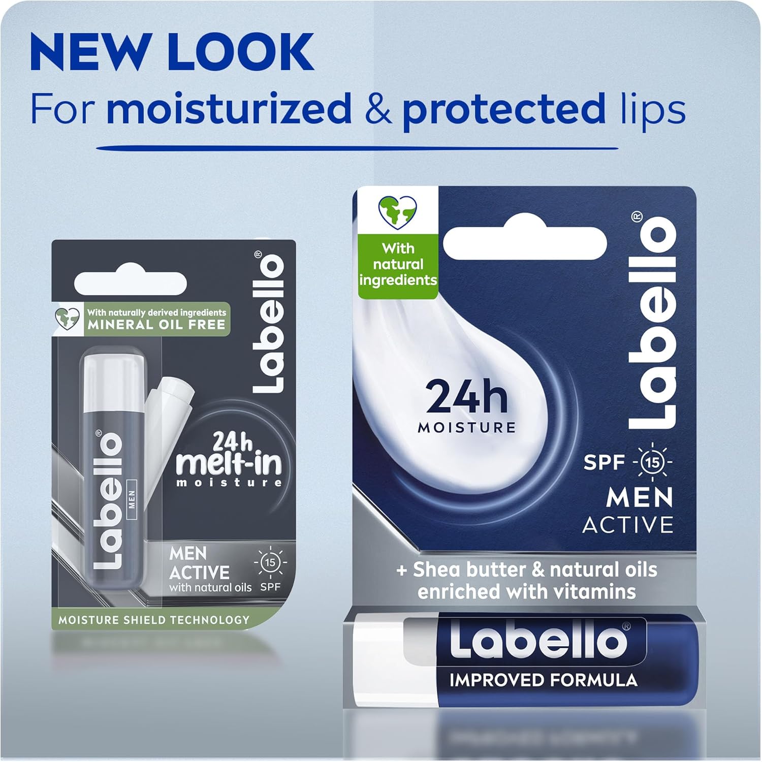 Labello Men Active Lip Balm, SPF 15, 24H Melt-In Moisture, with naturally derived ingredients, Mineral Oil Free, Fragrance Free, 4.8g