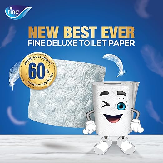 Fine Deluxe Toilet Paper 3 Ply, 32 Rolls x 140 Sheets, Highly Absorbent Tissue Roll