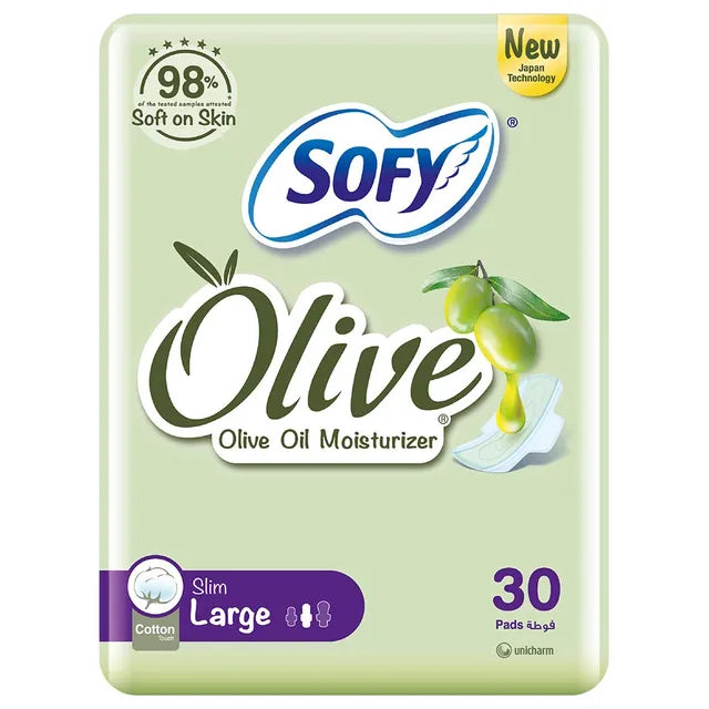 SOFY Olive Sanitary Pads With Wings, Slim, Large 29 cm, Pack of 30 Pads