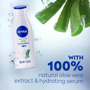 NIVEA Body Lotion for Normal to Dry Skin, Aloe & Hydration, 5in1 Complete Care, with Deep Moisture Serum, 48H Fast Refreshing Moisture, 400ml
