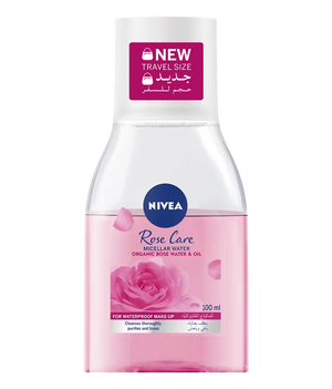 NIVEA Face Micellar Water Makeup Remover, Rose Care Biphase with Organic Rose Water, 2x100ml